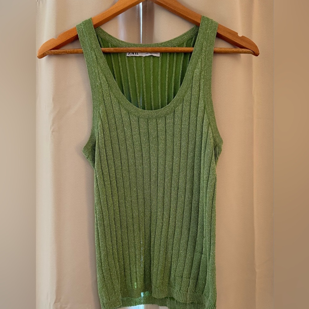 Zara Green Ribbed Knit Tank Top